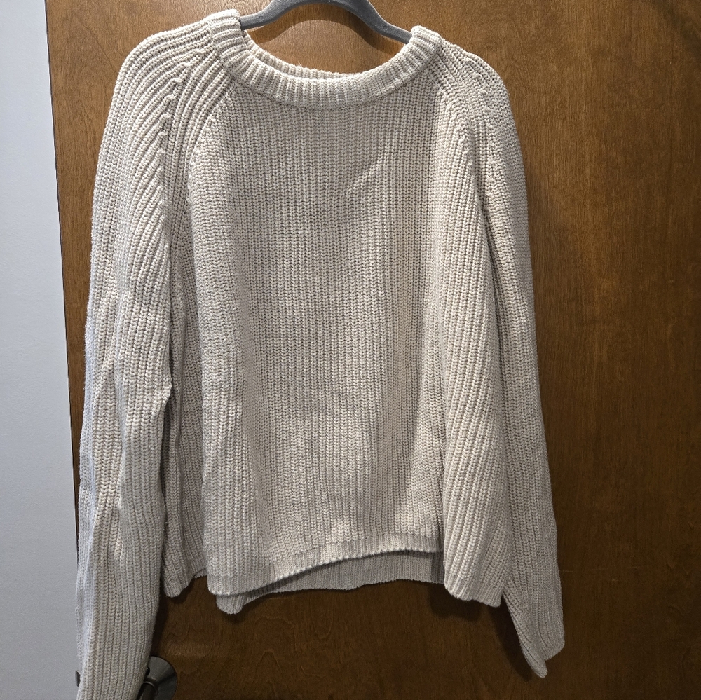 Quince Organic Cotton Fisherman Crew Sweater in Speckled Beige
